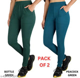 Cotton blend solid color KARARO Women's mid-waist yoga/jeggings pack of 2 - ideal for workouts or casual wear, size 26-32 inch