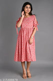 Women's rayon printed fit & flare kurta, short sleeves, natural color, XS-XXL, made in India