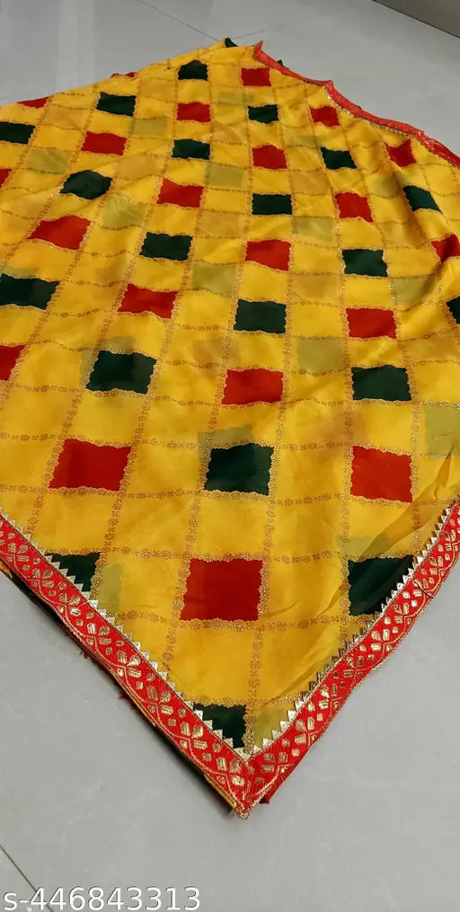Diwali festival and Chhath pooja trending Georgette saree in yellow color with Lahariya saree print, new arrival in checkered pattern, traditional Matka saree