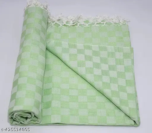 Bhagalpuri cotton blend checked AC chadar in dull green, ideal for comfortable sleep in any season