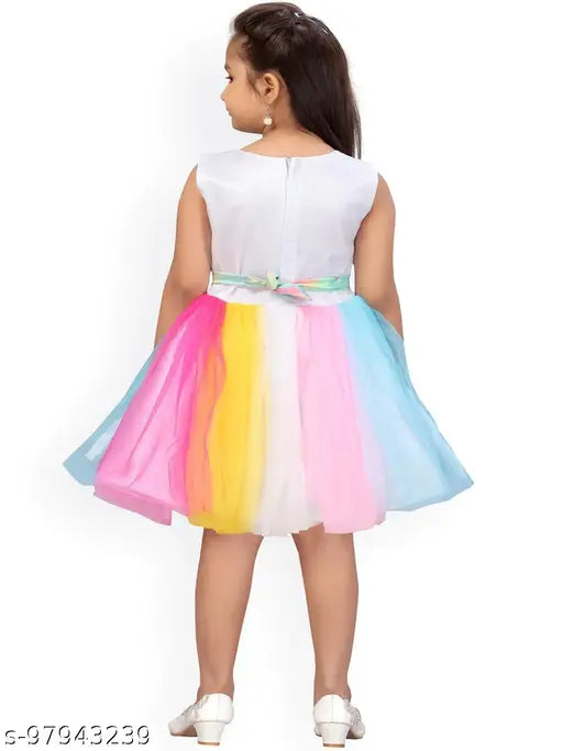 Rainbow net frock for girls, embellished unicorn design, 2-3 years size, Indian origin