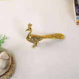 Gold-plated Peacock Mor metal idol statue for home decor, 7.5cm x 6.5cm x 1.5cm, handcrafted from India