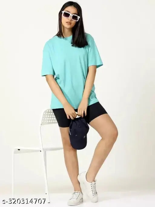 Oversized aqua blue cotton T-shirt for women