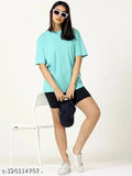Oversized aqua blue cotton T-shirt for women
