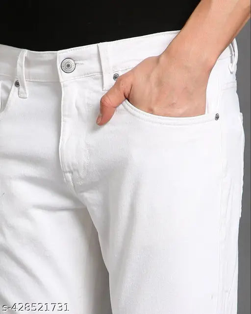 Stylish white denim jeans, sleek and versatile for men & boys, slim fit, mid rise, size 26-32, India origin