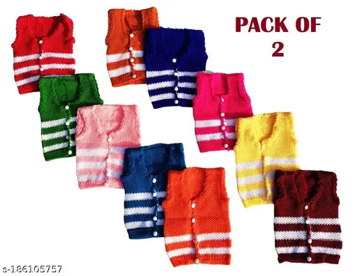 Multi-colored woolen sleeveless sweaters for kids (2pk), perfect winterwear combo for baby boys and girls