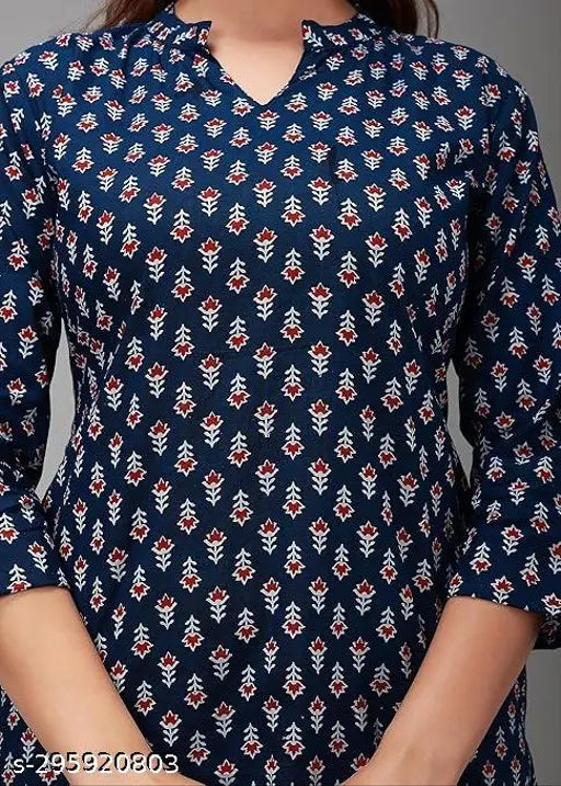 Bagru Printed Cotton Kurtis for Women - Indian three-quarter sleeve kurti with vibrant Bagru print, S-XXXL sizes available
