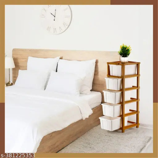 The image shows a modern white desk organizer with multiple drawers, likely from Elightway Mart, suitable for an office or room with various storage compartments