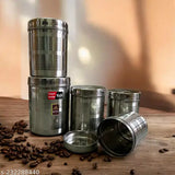 Stainless steel canisters, set of five, for kitchen storage, containing coffee beans