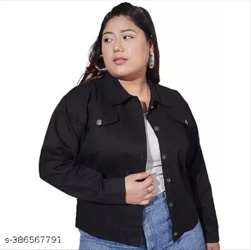 Trendy denim faux long sleeve jacket, solid pattern, women's and girl sizes - India-made