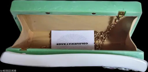 Resin clutch, rich sky blue exterior, white handle