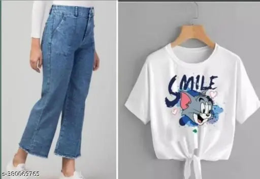 Cotton blend denim T-shirt for empowered women: Fierce and Fabulous design