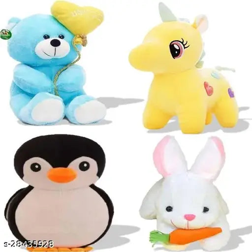 Black penguin unicorn rabbit with blue teddy plush toys combo, soft toys for children, 25 cm free size