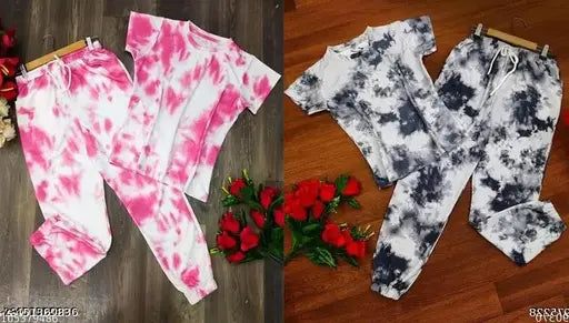 Dyed/washed crepe nightwear combo set for women and girls, includes top, bottom, and nightdress in various sizes S-XL, made in India