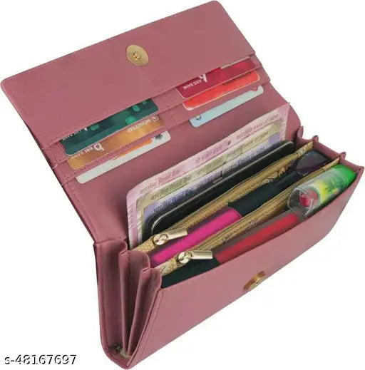 Women's hand clutch wallet with multiple card slots, zip closure, clear ID pocket