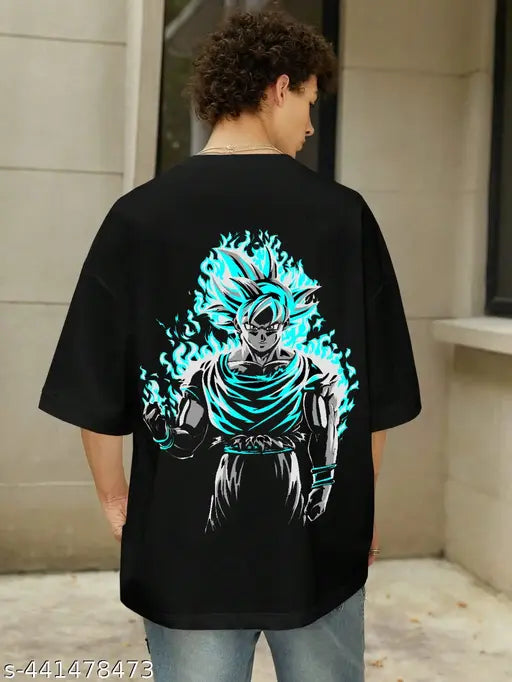 Oversize black Naruto print men's t-shirt, trendy and comfortable cotton apparel
