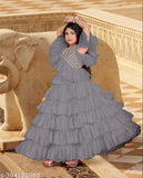 Embellished net princess gown for kids, short sleeves, size 5-6 years