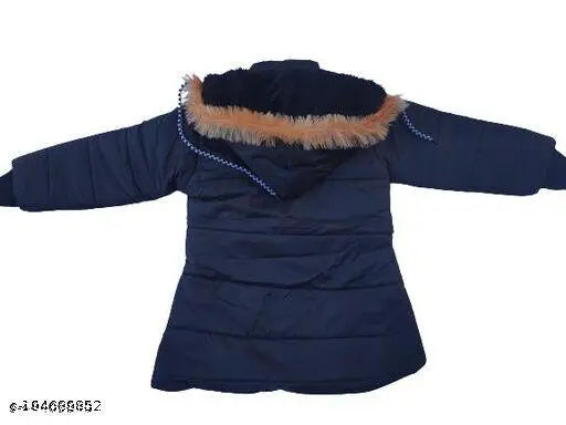 Navy blue faux fur trimmed children's winter jacket
