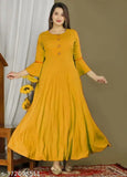 Vibrant yellow kameez with long skirt, chic design