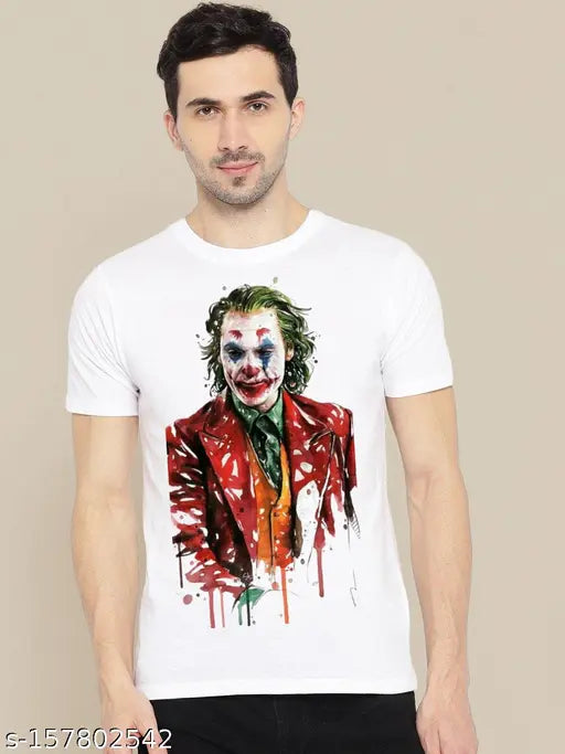 Joker printed poly silk t-shirt, short sleeves, vibrant pop culture design