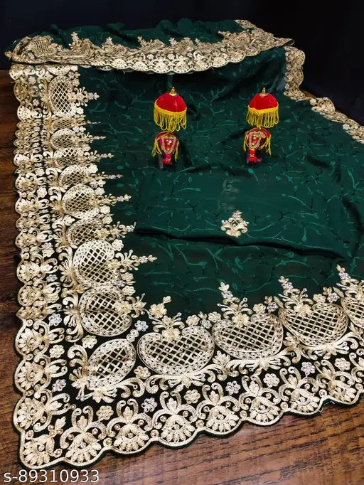 Heavy super net fancy embroidery work with diamond work, party wear wedding saree in free size with 5.5m length