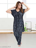 Premium satin Color Magic Knee Length Kaftan Top & Pyjama Set - All-over printed nightwear for lounging or sleep