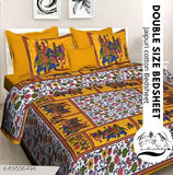 Comfortable double-size Jaipuri cotton bedsheet with 2 pillow covers, floral print, ideal for adult bedding. Rajasthani craftsmanship and style." (106 characters)