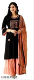 Black, embroidered, kurta with dupatta set