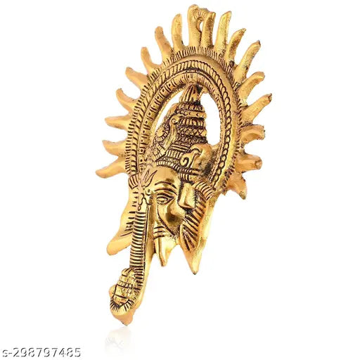 Golden aluminum Ganesha wall hanging II, 24cm Lootnixx Lord Ganesha Face Idol. Traditional Vastu good luck statue for home entrance showpiece or pooja room temple decor