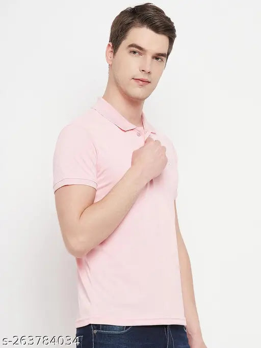 OGEN men's cotton half sleeves solid polo neck t-shirt, printed net design, available in M (40in/26.5in), L (42in/28in), XL (44in/28.5in), XXL (46in/29.5in), made in India