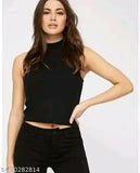 Women's cotton lycra sleeveless sando top - Solid, available in S, M, L, XL