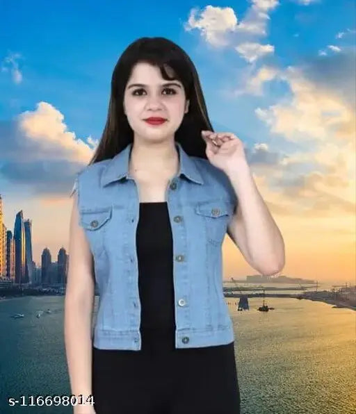 Sleeveless dyed denim jacket, cut sleeve style. Single item available in sizes S-XL, origin from India