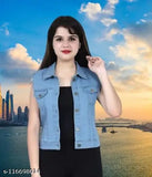 Sleeveless dyed denim jacket, cut sleeve style. Single item available in sizes S-XL, origin from India