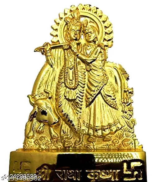 Gold brass idol set murti of Lord Radha and Krishna, 4x4 inches