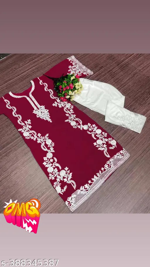 Georgette and crepe Pakistani kurta pair with embroidered net detail, long sleeves, and matching palazzo pants. S-XXXXL sizes available for home wash or machine wash. New designer Kurta set from India