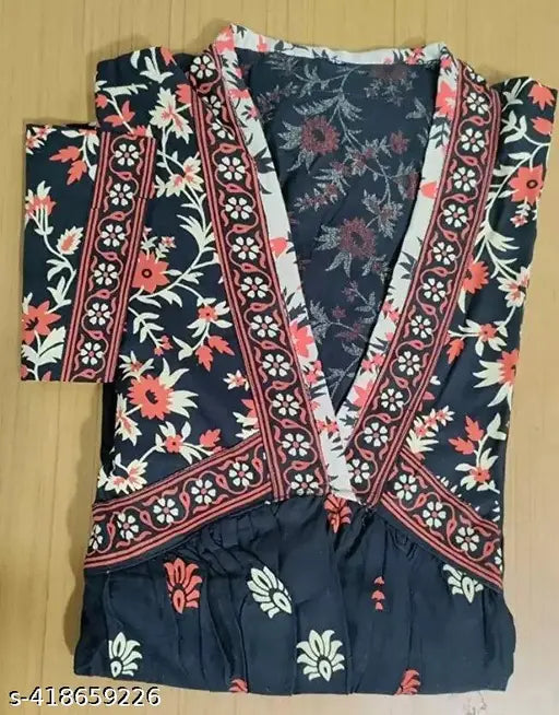 Black rayon anarkali kameez with floral print