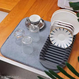Grey microfiber dish mat with elastic bands, Homecloud dish drying rack, 1 set of 2 dish mats, 6 elastic bands, space-saving and lightweight design for efficient storage
