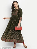 Rayon printed singal gown with three-quarter sleeves, best for women's fashion, India origin