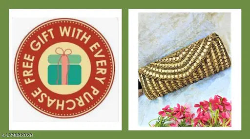Gold and beige hand clutches, bridal set with gift with purchase tag, combo of two