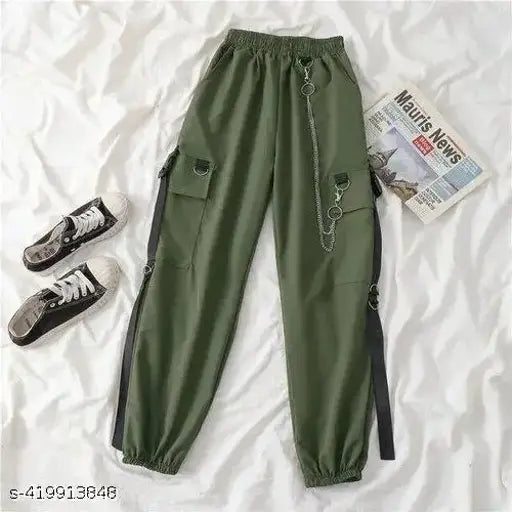 Cotton solid mehandi cargo pant for women & girls - Indian traditional style