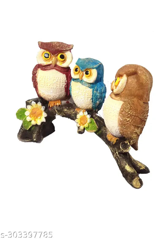 Ashish Collection poly resin owl family figurine, 14CM feng shui home decor on tree branch showpiece