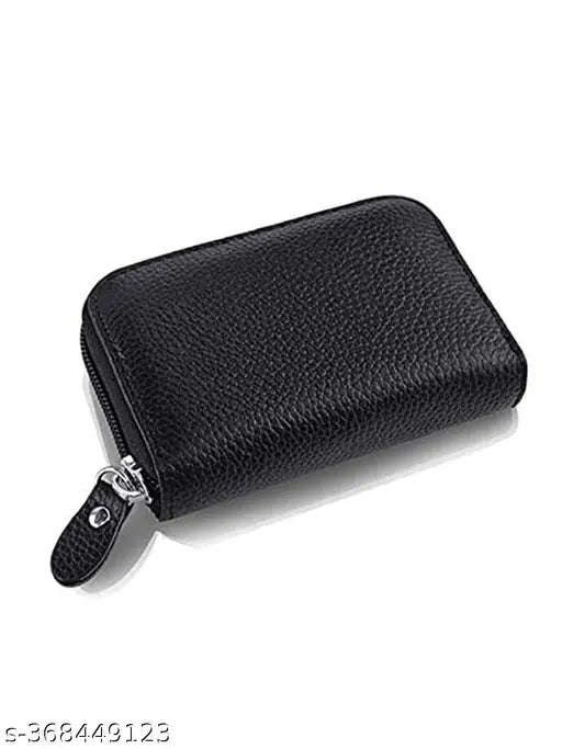 Dark black leatherite StealODeal card holder, high-quality and textured, holds up to 11 cards