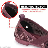 The image displays a pair of womens' stylish flyknit memory foam bellies, designed to shield your heels from pain and irritation