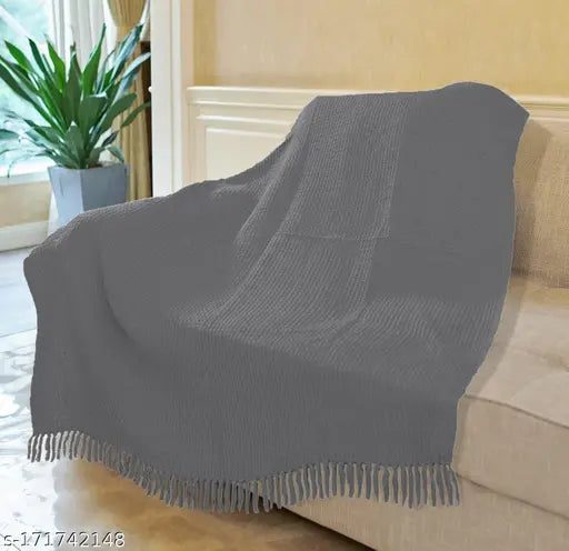 Amitra Pure Cotton Dark Grey ThrowBabySofa Blanket with waffle pattern for all season travel