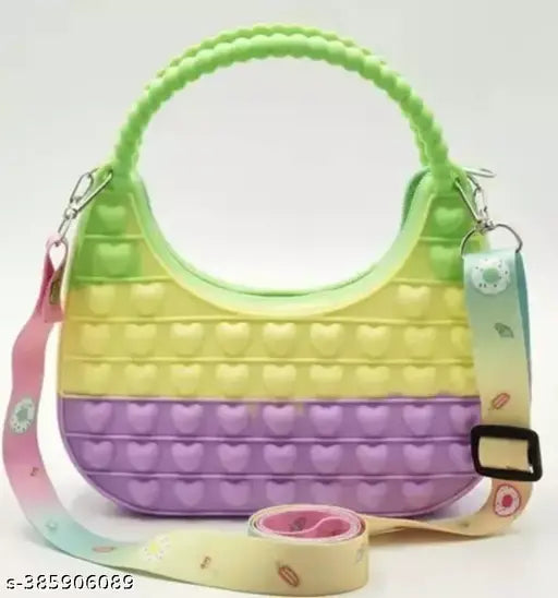 Yellow handle with rhinestone hearts, poppet closure