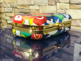 Multi-colored, trendy printed clutch bag