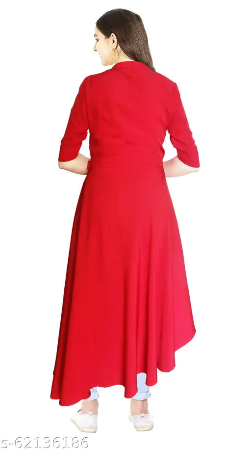 Glitter crepe asymmetric kurti dress for women & girls, single-colored, short sleeves, XS (bust 34in, length 48in)