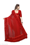 Red and gold traditional women's sari with pallu