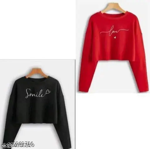 Classic Modern cotton blend crop top combo, long sleeves, printed net pattern. S-XL sizes available