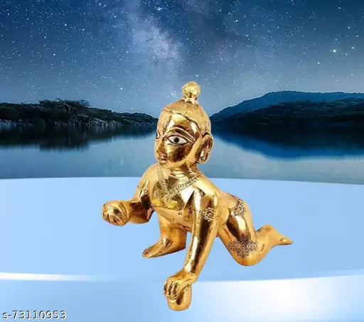 Brass Krishna idol, 5 laddu matel murti, Indian handcrafted religious art